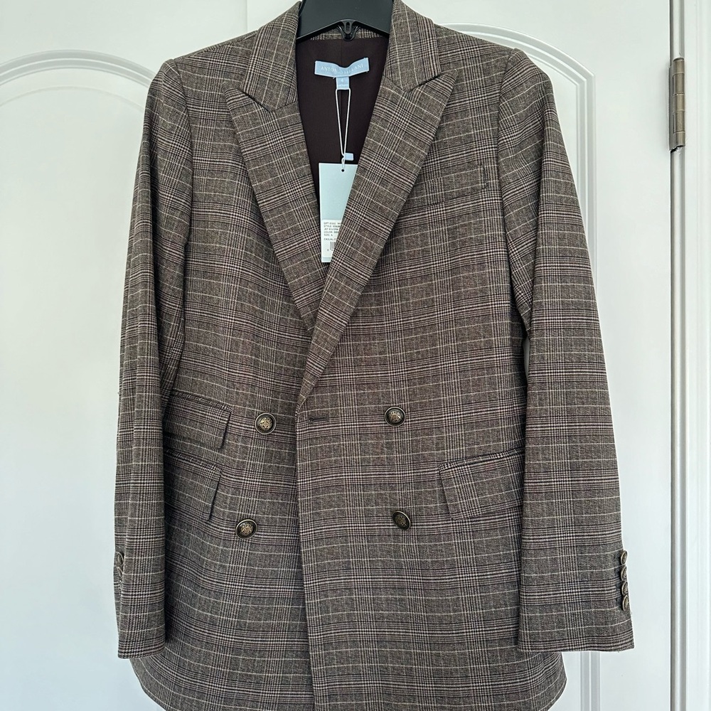 ANTONIO MELANI Double-Breasted Brown Plaid Blazer